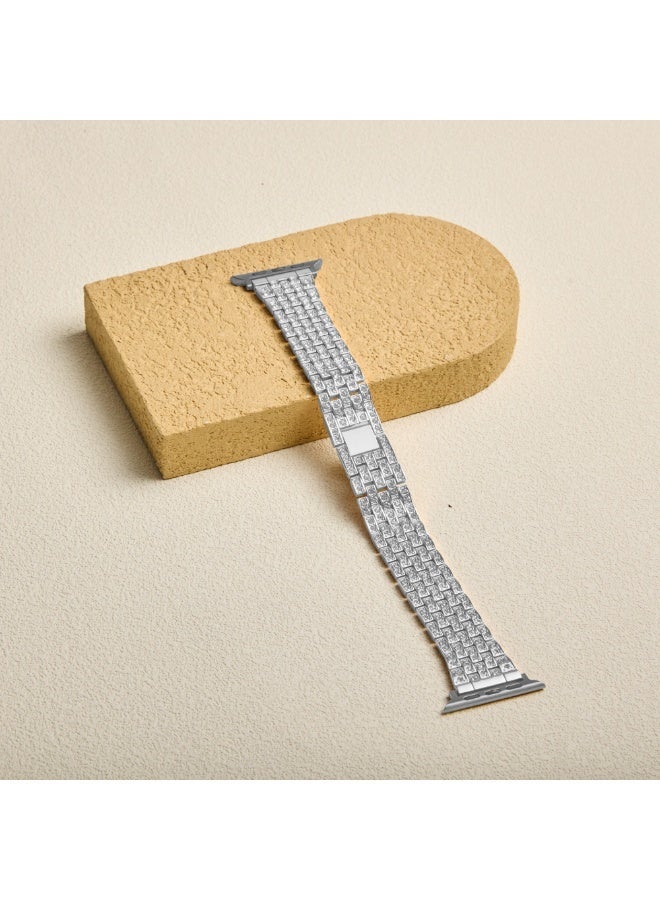 سوار فاخر لساعة آبل مزين بحجر الزركون، حزام من الفولاذ المقاوم للصدأ قابل للتعديل، متوافق مع مقاسات 42 مم و44 مم و45 مم و49 مم (السلسلة 1–9، SE، ألترا وألترا 2) — فضي - Image 2